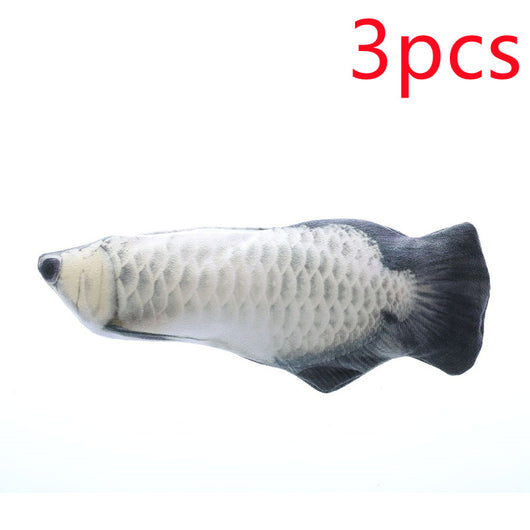 Three plush simulation fish cat toys with realistic blue and black scale patterns and black fins. - Image 14