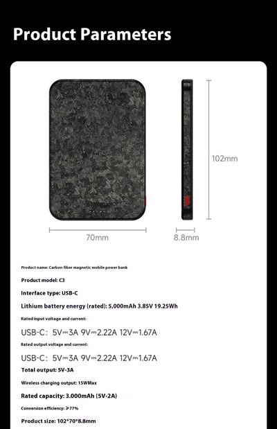 Batería Portátil 15W Magnética Inalámbrica Carbon Fiber MagSafe - Image 9