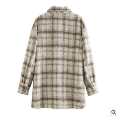 Chaqueta de Lana a Cuadros Suelta para Mujer - Image 11