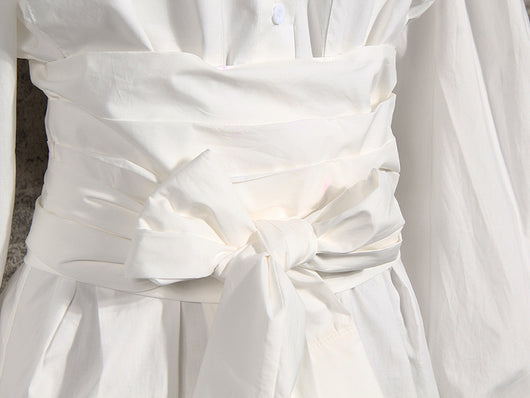 Camisa Blanca de Manga Larga con Cinturón para Mujer - Image 9