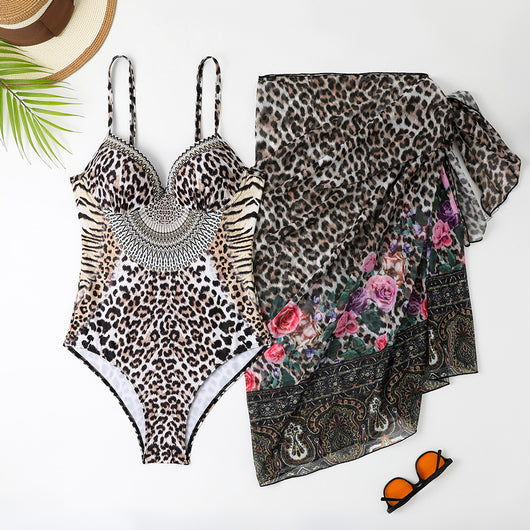 Vestido de Baño Leopardo Casual con Malla Larga para Mujer - Image 6