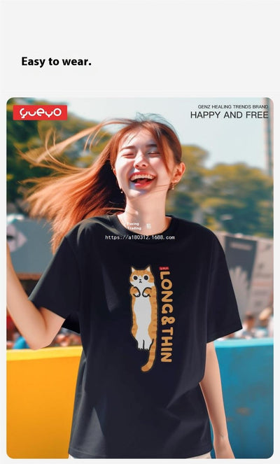 Camiseta Holgada Gato Naranja Tabby Primavera - Manga Corta Estilo Siam - Image 19