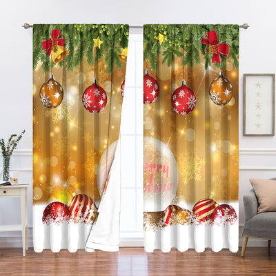 Pair of Christmas curtains with a 3D digital print of a snowy winter window scene, frosted trees, and snowflakes. - Image 40