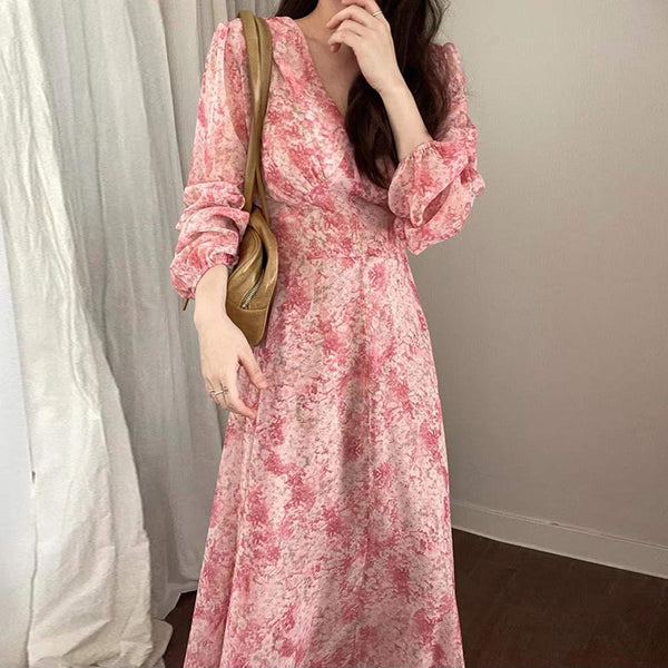 Vestido Largo Retro Floral con Cordones - Elegancia Vintage y Delicadeza