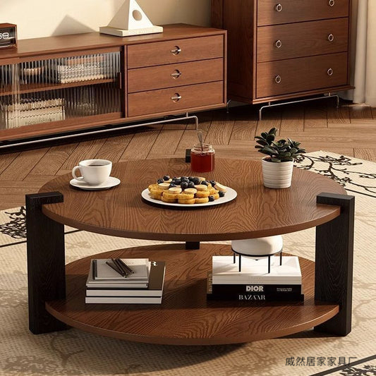 Mesa de Centro Circular en Nogal Negro - Diseño Clásico Madera Maciza
