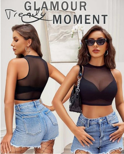 Blusa Transparente de Encaje Mesh con Cuello Redondo Sensual - Image 20