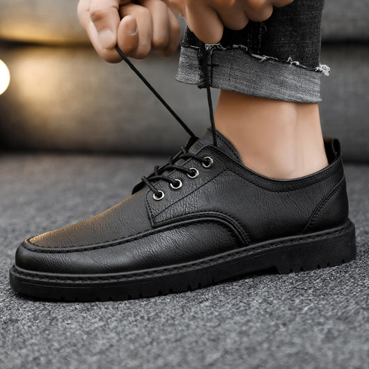 Zapatos Casuales de Cuero Negro con Cordones para Hombre Talla Grande Estilo Británico - Image 5