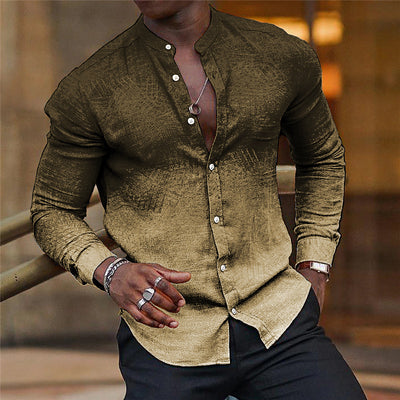 Camisa Casual de Manga Larga con Cuello de Pie Degradado para Hombre - Image 20