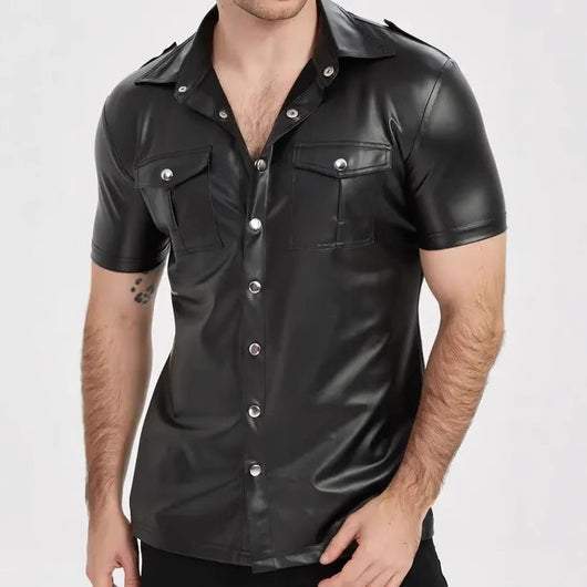 Playera Ajustada de Cuero Brillante Estilo Europeo para Hombre - Verano Casual - Image 6