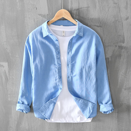 Camisa Casual de Algodón y Lino para Hombre - Manga Larga Clásica - Image 5