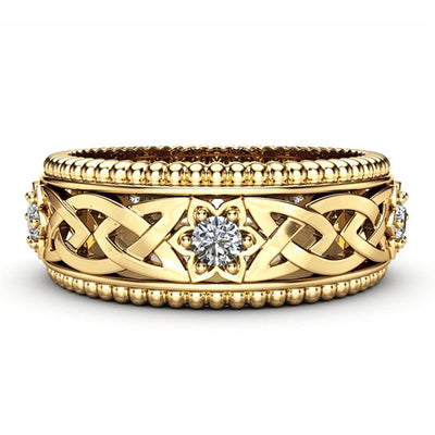 Anillo de Boda Hueco con Diamante Blanco Chapado en Oro 14K - Image 5