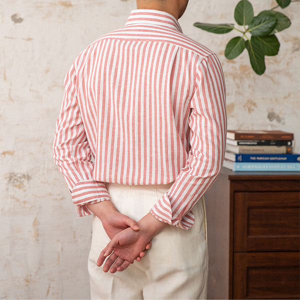 Camisa Ejecutiva Slim Fit a Rayas con Cuello de Lino