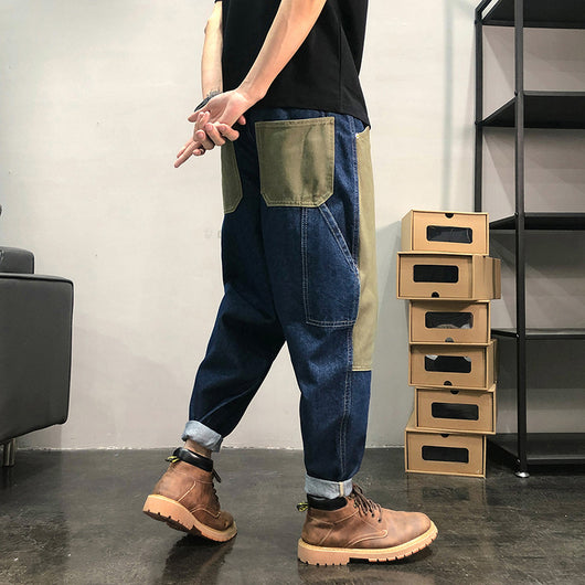 Pantalones Jeans Hip-hop Sueltos con Parches Contrastantes - Image 8