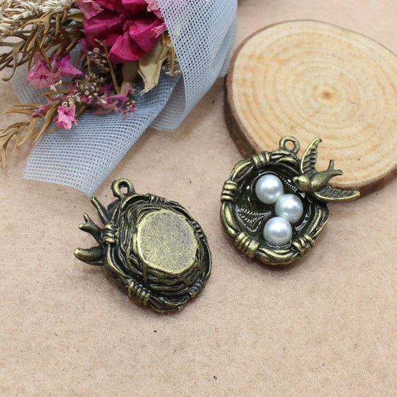 Dije Vintage de Aleación Nido de Pájaro Plata Antigua DIY