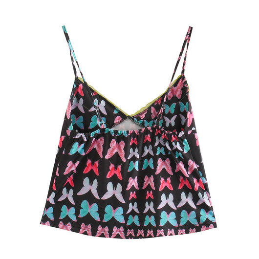 Top Corto Ajustado con Tirantes y Estampado de Mariposas en Encaje - Image 4
