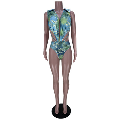 Traje de Baño Dos Piezas con Cardigan Estampado sin Mangas - Image 18