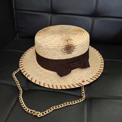 Sombrero de Paja con Cadena Dorada - Protección Solar Casual - Image 9