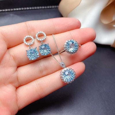 Conjunto de Topacio Azul Cielo Natural en Plata 925 - Anillo, Colgante y Aretes para Mujer - Image 5