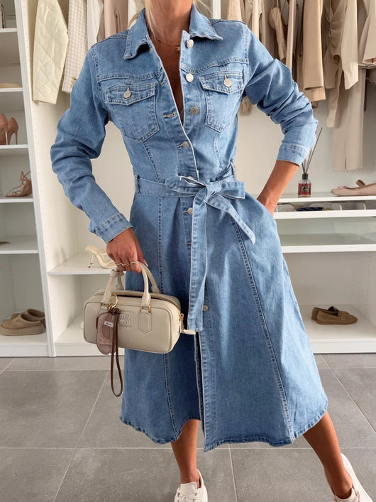 Chaqueta Vestido Denim Lavado Manga Larga para Mujer - Image 8