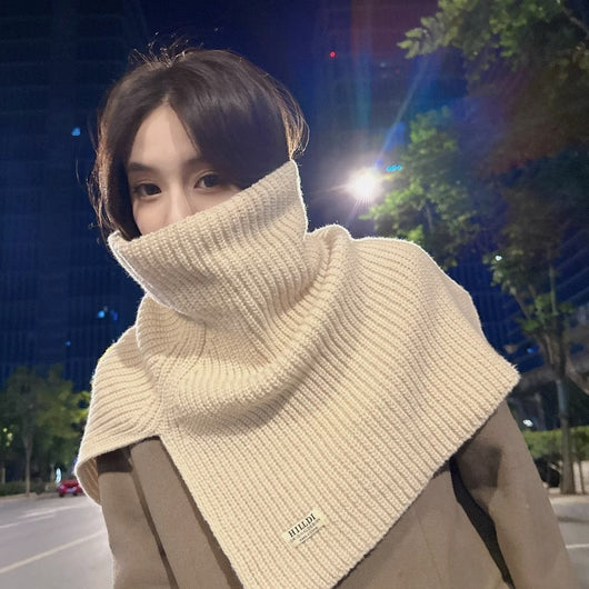 Poncho Cuello Alto con Abertura Lateral - Bufanda Tejida Térmica - Image 4