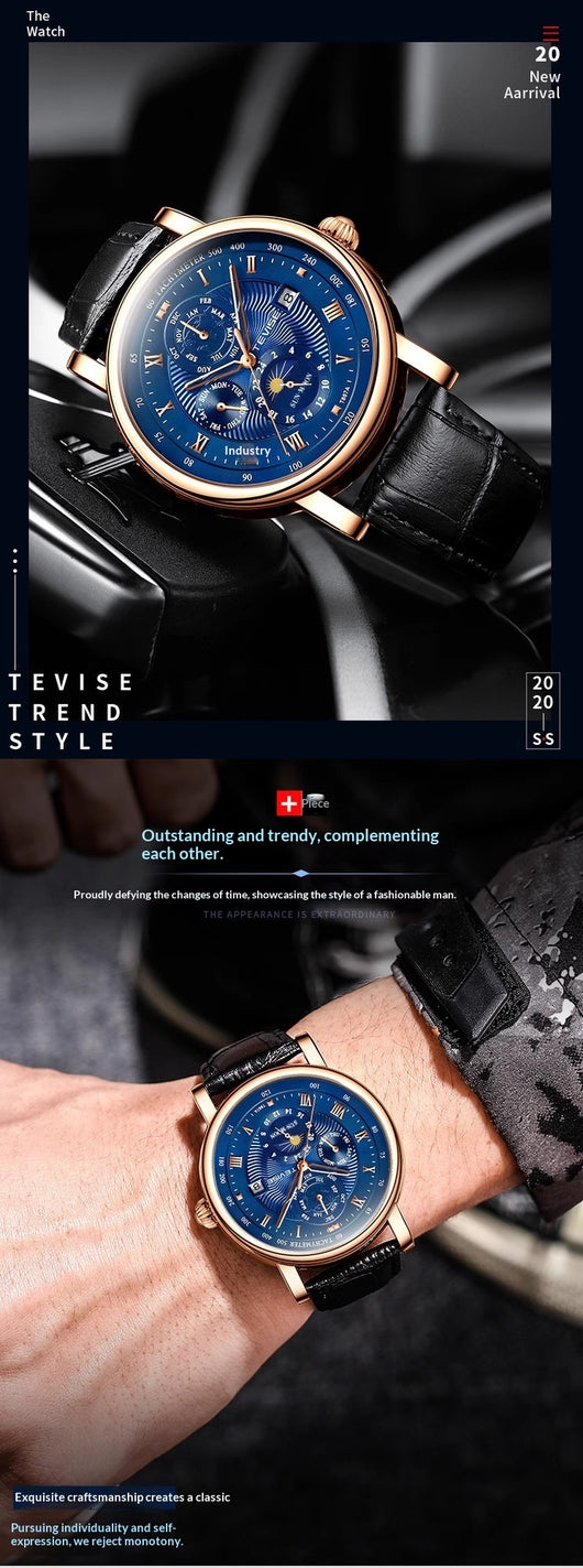 Reloj Mecánico de Lujo con Tourbillon, Fase Lunar y Diseño Cielo Estrellado Resistente al Agua - Image 9