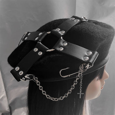 Gorro Pintor con Cadena de Cruz Punk Goth - Image 10