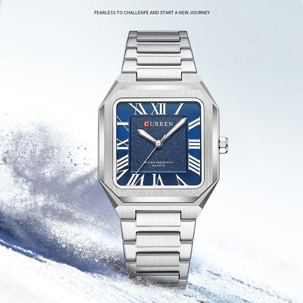Reloj de Cuarzo Impermeable para Hombre con Números Romanos y Correa de Acero Inoxidable