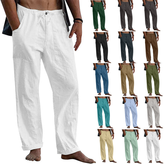 Pantalones de Lino Holgados con Cordón para Hombre
