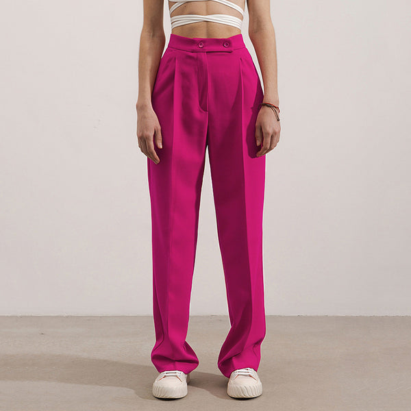 Pantalón de Traje Recto Cintura Alta Slim para Mujer