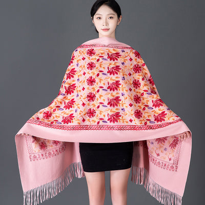 Bufanda Invernal Roja Bordada para Mujer - Flores de Primavera - Image 14