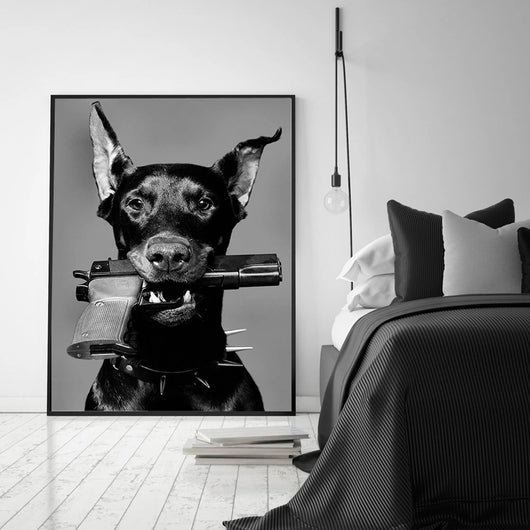 Cuadro de Perro Negro en Lienzo para Sala y Dormitorio