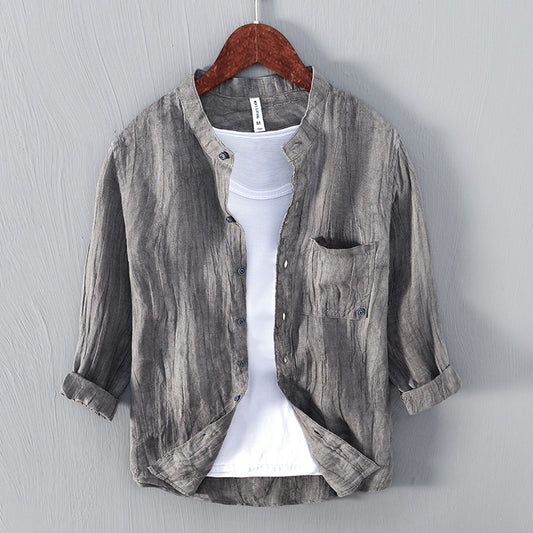 Camisa de Lino Retro con Cuello Mao - Comodidad y Estilo Clásico - Image 2