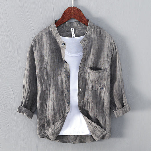 Camisa de Lino Retro con Cuello Mao - Comodidad y Estilo Clásico - Image 2