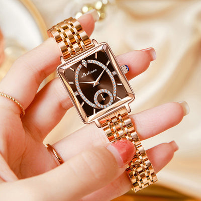 Reloj Elegante de Oro Rosado con Diamantes y Correa de Dos Pasadores - Image 6