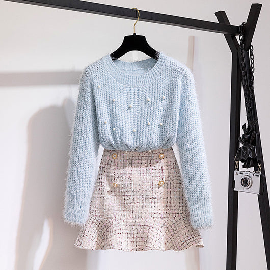 Conjunto de Falda y Suéter Decorado con Perlas - Image 10