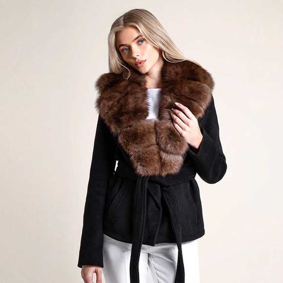 Abrigo Elegante con Cuello de Piel Sintética para Mujer