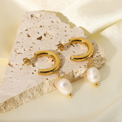 Aretes de Perla en Oro 18K y Acero Inoxidable Personalidad Fashion - Image 10