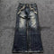 Pantalones Acampanados Denim Vintage con Bordados - Estilo Retro Lavado