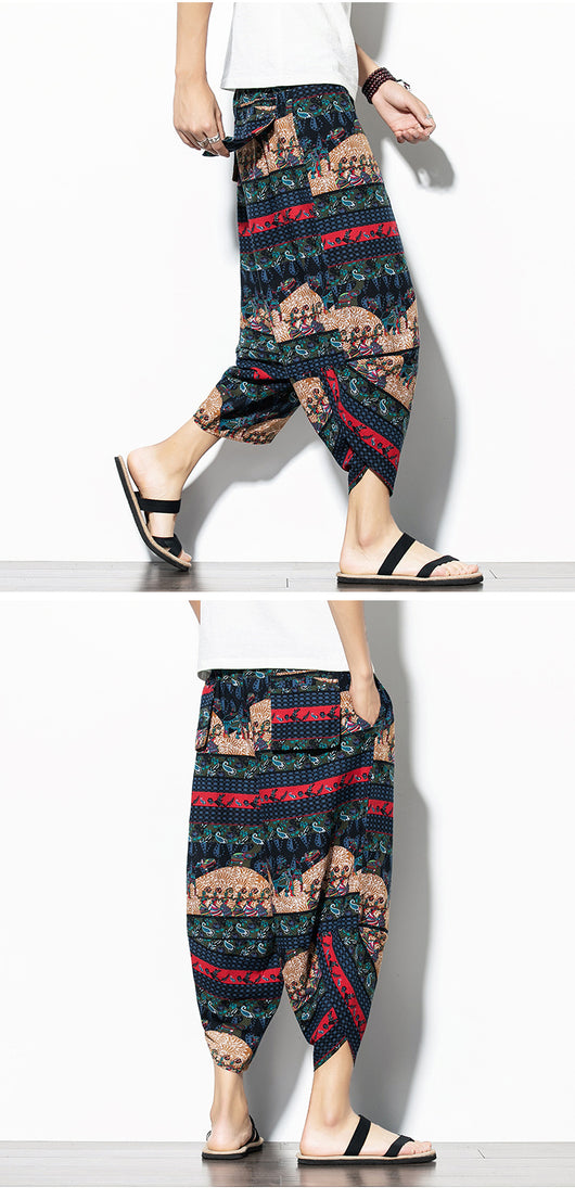 Pantalones Baggy de Algodón y Lino con Estampado - Corte Suelto y Cómodo - Image 13