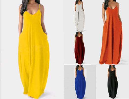 Vestido Talla Grande con Escote Profundo y Tirantes Ajustables