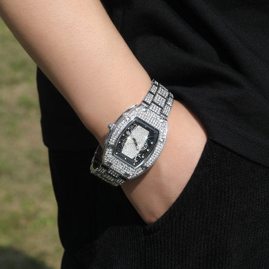 Reloj de Cuarzo Hip Hop Diseño Minimalista con Diamantes a Juego