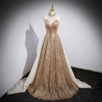 Vestido Dorado de Noche para Anfitriona y Presentadora