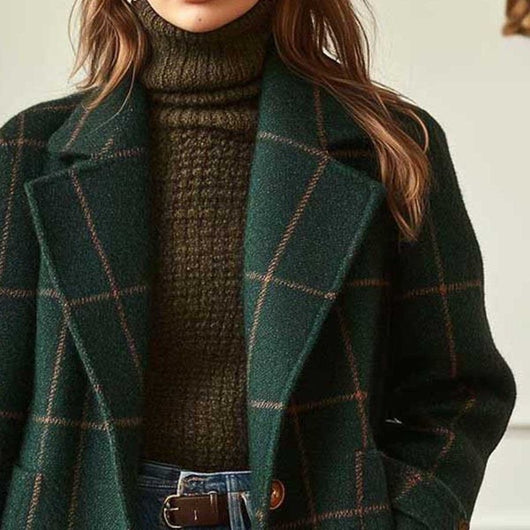 Chaqueta Cuadros Tamaño Grande con Solapa Clásica - Image 13