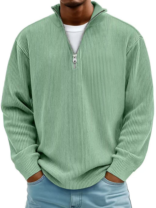 Suéter Tipo Polo con Cuello Alzado y Cierre de Cremallera - Pana Cálida para Hombre - Image 10