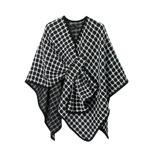 Chal Cuadros Blanco y Negro con Hebilla y Cierre - Image 6