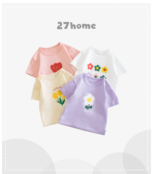 Playera Infantil con Estampado Floral de Manga Corta - Image 14