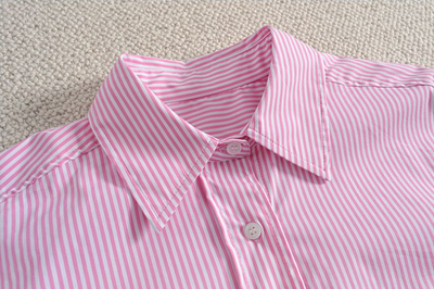 Camisa Suelta de Algodón a Rayas con Manga Larga para Mujer - Image 14