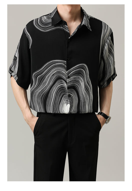 Camisa Casual Hombre Manga Corta Contraste Retro Suelta - Image 15