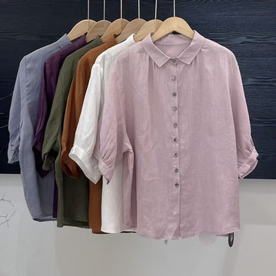 Blusa de Lino Transpirable para Mujer - Diseño Versátil Color Sólido