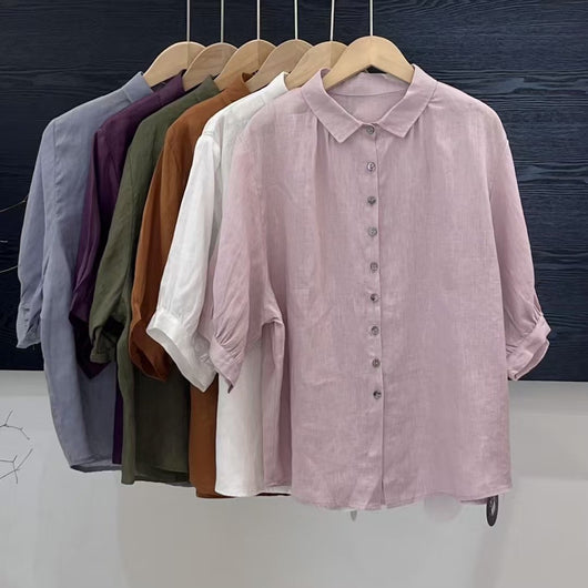 Blusa de Lino Transpirable para Mujer - Diseño Versátil Color Sólido